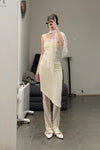 Un Morceau lace velvet stitching twists tube top UM231SZ17 PUM37